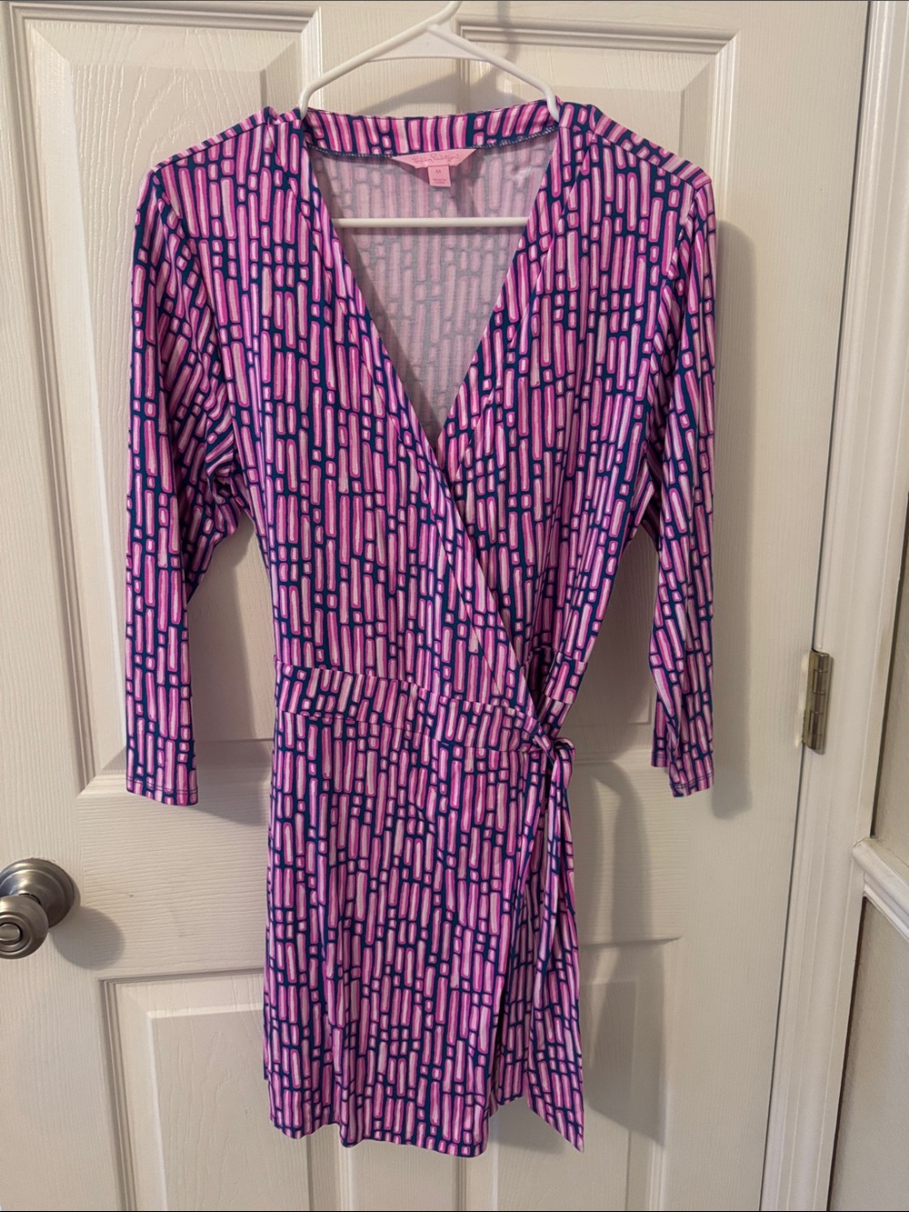 Lilly Pulitzer Pink & Navy Geometric Wrap Romper
